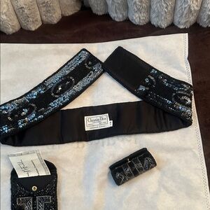 🎉Christian Dior VINTAGE 3 piece  Beaded Belt , Purse , Lipstick case . NEW